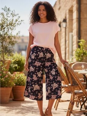 Loft Floral Cropped Wide Leg Pants